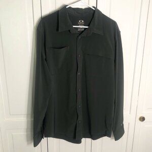 OAKLEY Mens Grey Long Sleeve Button Down Shirt Sz Large Regular Fit